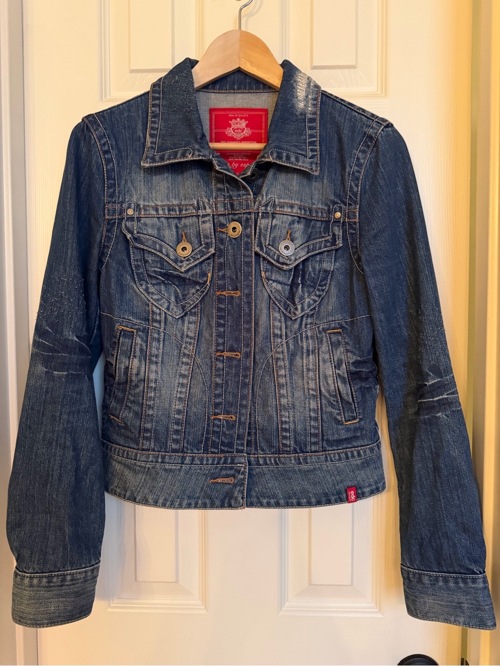 edc by Esprit Women's Navy Blue Denim Jacket with Button Front